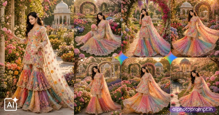 7 Gemini Sharara Dress Prompts for a Flower Garden Shoot