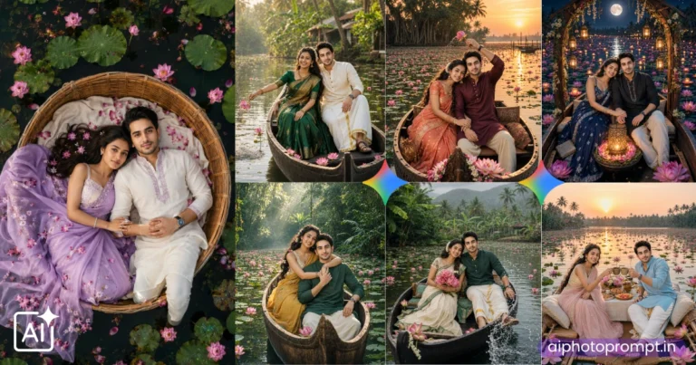 7 Lotus Pond Couple Shoot Gemini AI Prompts, Copy Paste