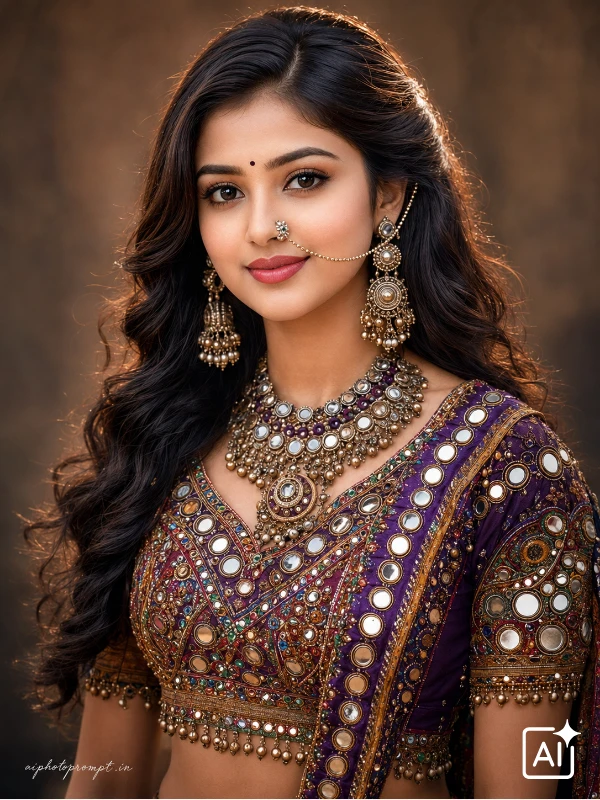 Gemini banjara dress photo prompt for girls, luxury editorial close up jewelry, rich polished mood